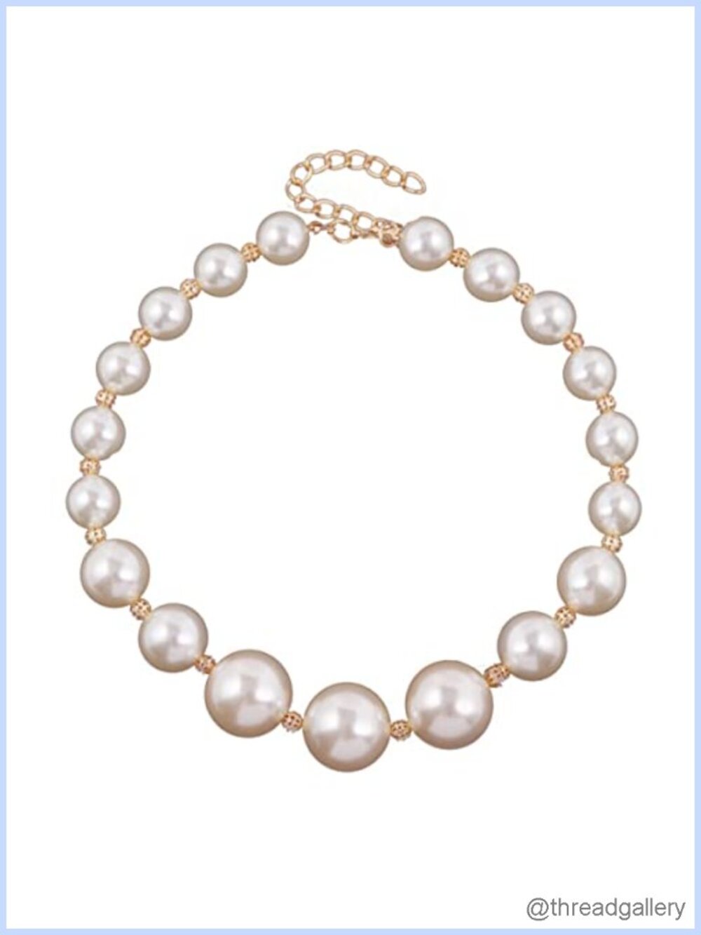 Simulated Pearl Collar Necklace Rope Chain Polished Finish